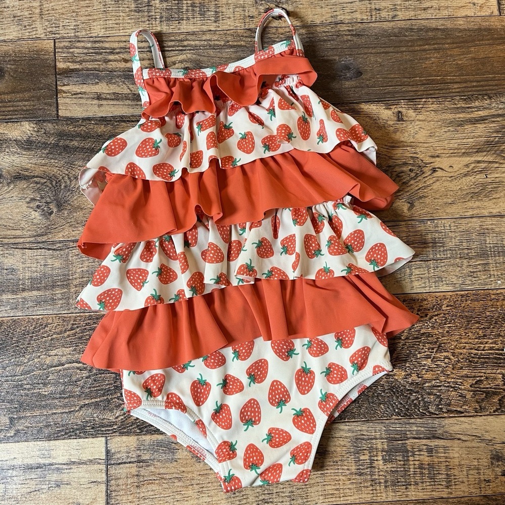 Baby Boden Tiered One-Piece Strawberry Swimsuit Toddler Girls 2-3Y Summer Beach